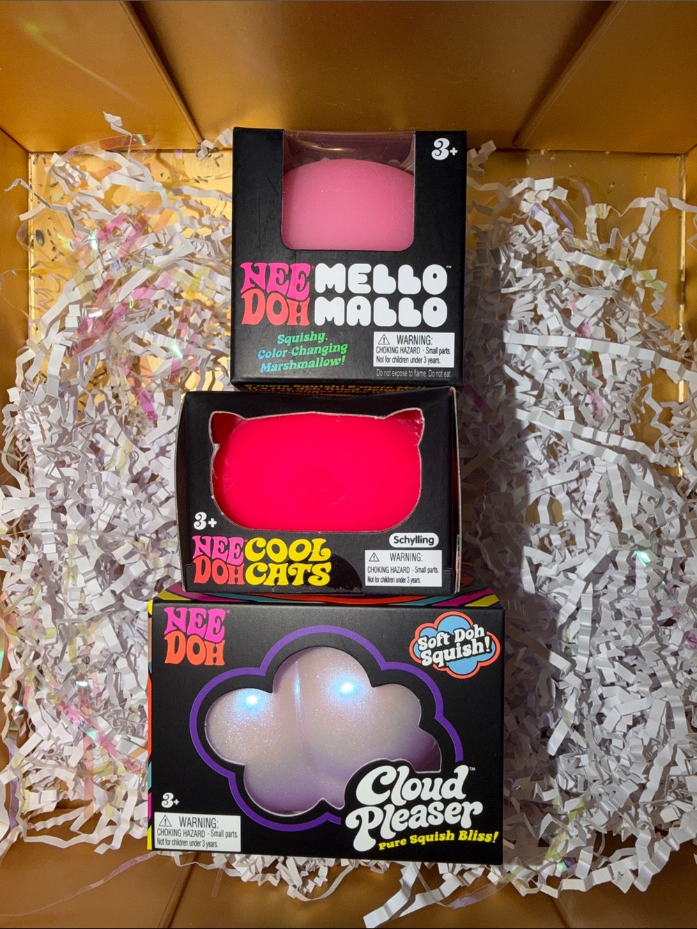 NeeDoh Cloud Pleaser,  Cool Cats & Mello Mallo Bundle - Pink/Iridescent